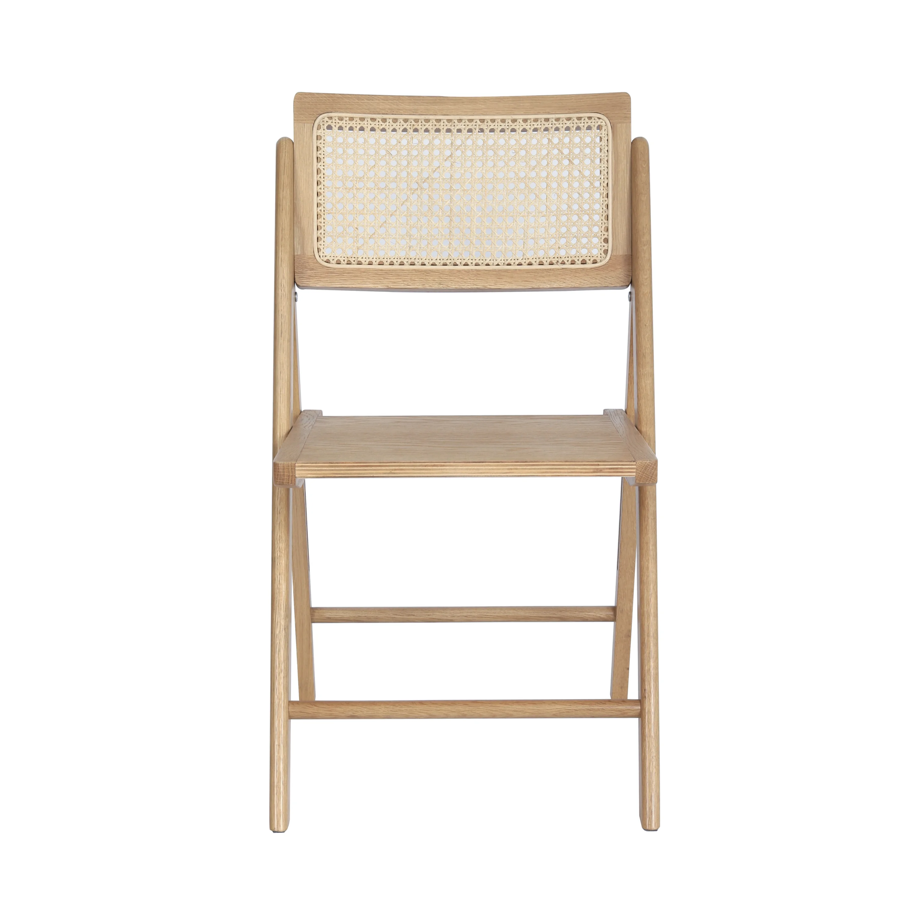 Emma + Oliver Set of 2 Cane Rattan Folding Chairs with Solid Wood Frames and Seats and Breathable Woven Rattan Backrest in Natural