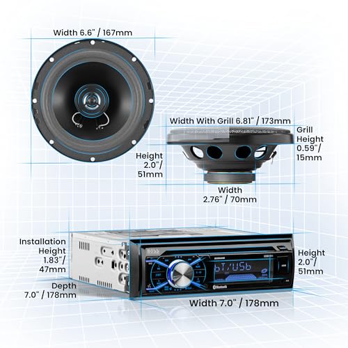 BOSS Audio Systems 656BCK Car Stereo Package - Single Din, Bluetooth, CD MP3 USB AM FM Radio, 6.5 Inch 2 Way Full Range Speakers, Black