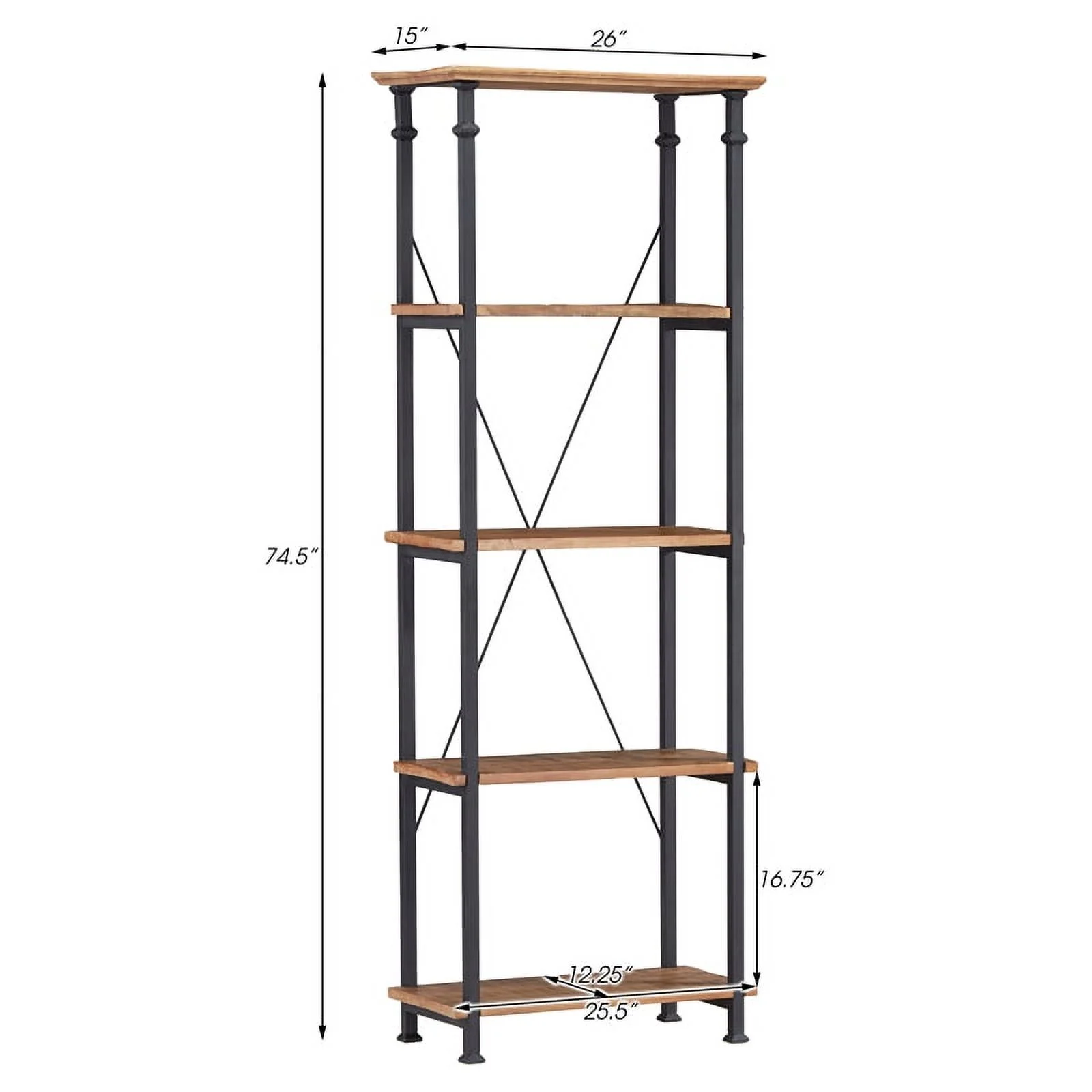 Pemberly Row Solid Wood Bookcase in Rustic Brown