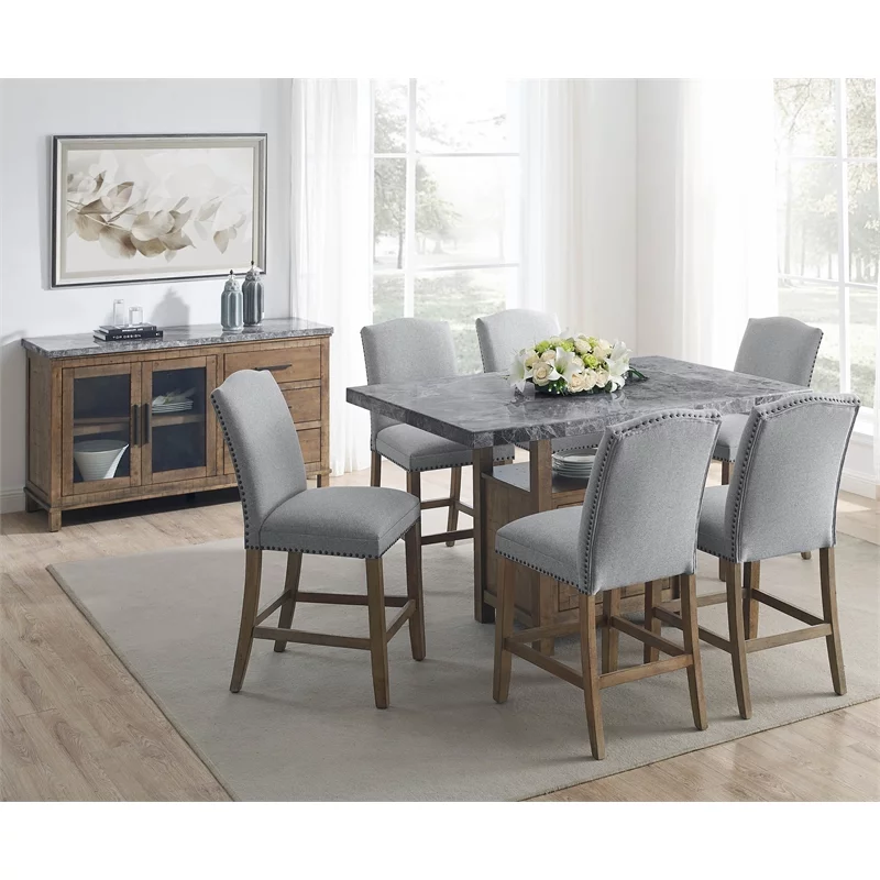Bowery Hill Transitional Gray Marble Counter 8-Piece Dining Set