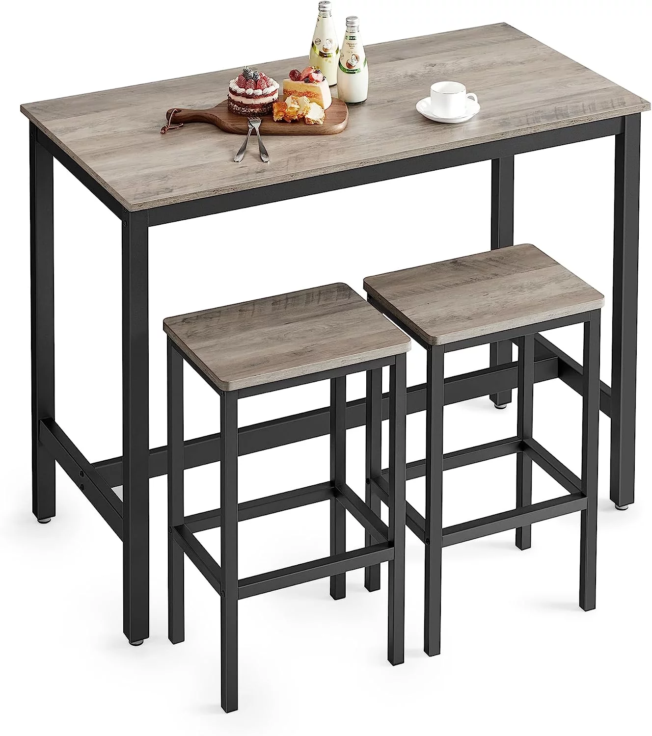 VASAGLE Bar Table Set Bar Table with 2 Bar Stools Dining table set for Kitchen Living Room Greige and Black