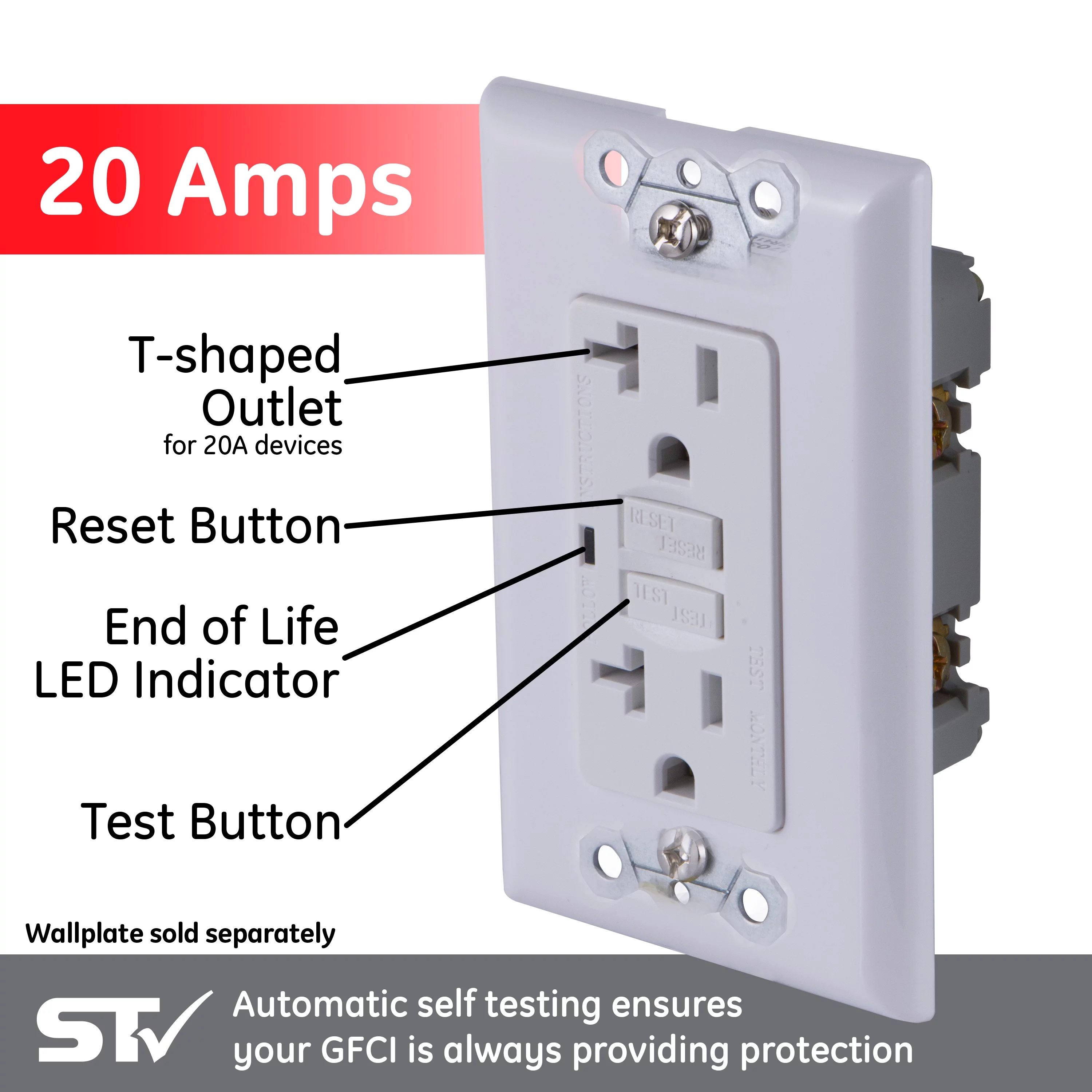GE UltraPro 20A GFCI Outlet, White – 32077