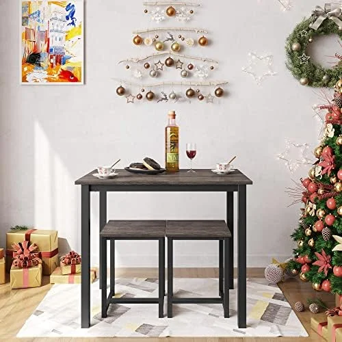 RUNFAYBIU Industrial Dining Table Set - Kitchen Table Set for 2 Breakfast Nook Table w/ 2 Stools  Compact  Table and Chairs for Dining Room Kitchen Small Space  Rustic Brown