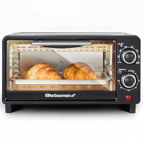 Elite Gourmet ETO236 Personal Compact 2 Slice Countertop Toaster Oven with 15 Minute Timer & Adjustable Temperature, Bake, Broil, & Toast, Black