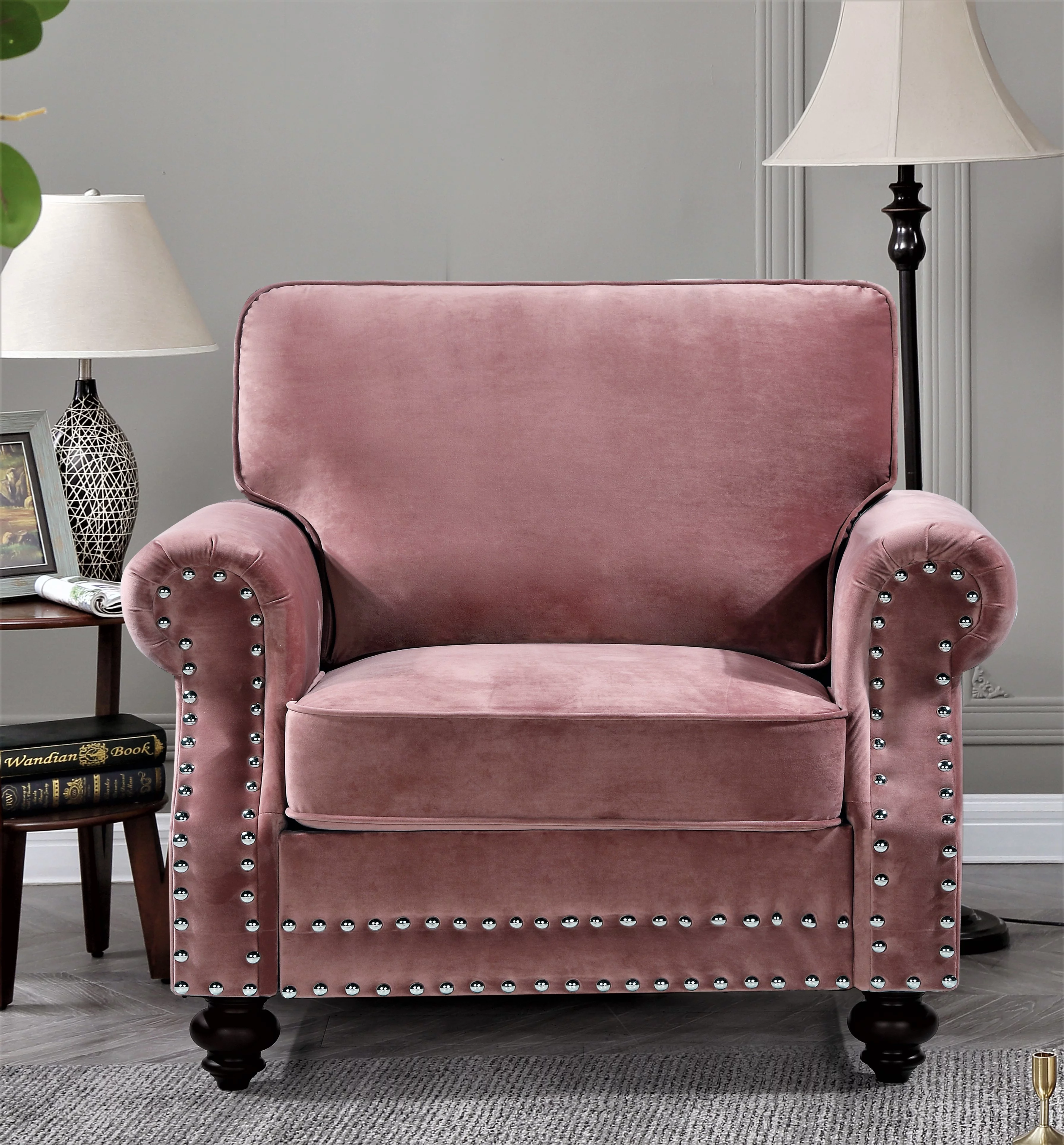 Uspridefurniture Feingold velvet 37.8'' Wide Tufted Armchair - Pink