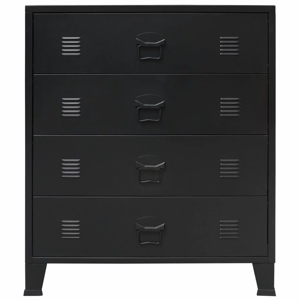 Anself Industrial Style 4 Drawer Dresser Storage Chest with Handles Metal End Side Cabinet Bedroom Living Room Entryway Hallway Furniture Decor 30.7 x 15.7 x 36.6 Inches (W x D x H) Black