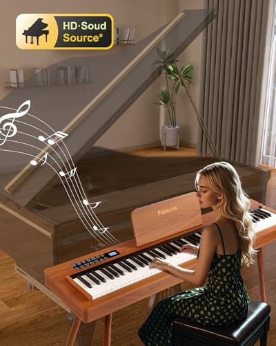 LIV-K01 Piano Keyboard Real Sampling, 88 Key Fully Weighted Keyboard Electric Piano, Grade Hammer Action, LCD Display, Touch Sensitive, Upright Piano for Beginner Adult (Light Khaki)