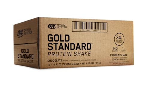 Optimum Nutrition Gold Standard Protein Shake, 24g Protein, Ready to Drink Protein Drinks, Chocolate, 11 Fl Oz, 12 Count (Pack of 1) (Packaging May Vary)