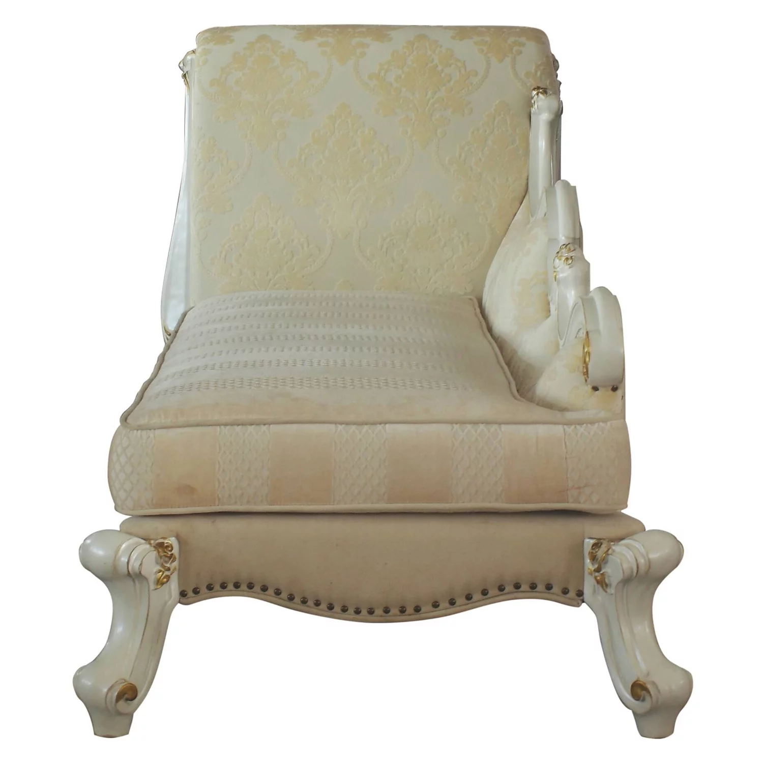 ACME Picardy One Arm Chaise with Nailheads in Antique Pearl