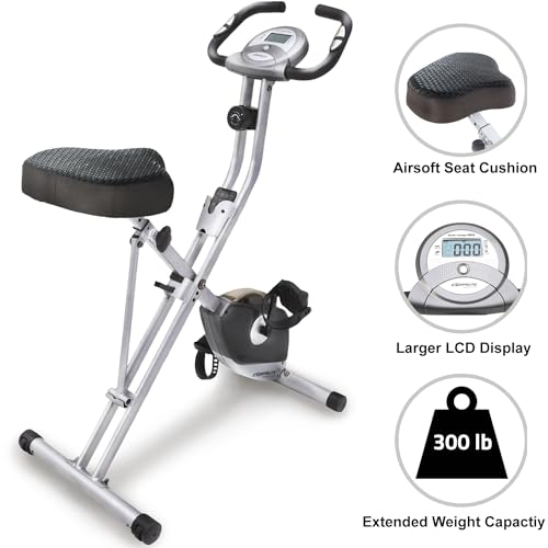 Exerpeutic Foldable Exercise Bike, 8 levels of Resistance Stationary Bicycle with Airsoft Seat, LCD Display to Track Distance, Calories, Time and Speed