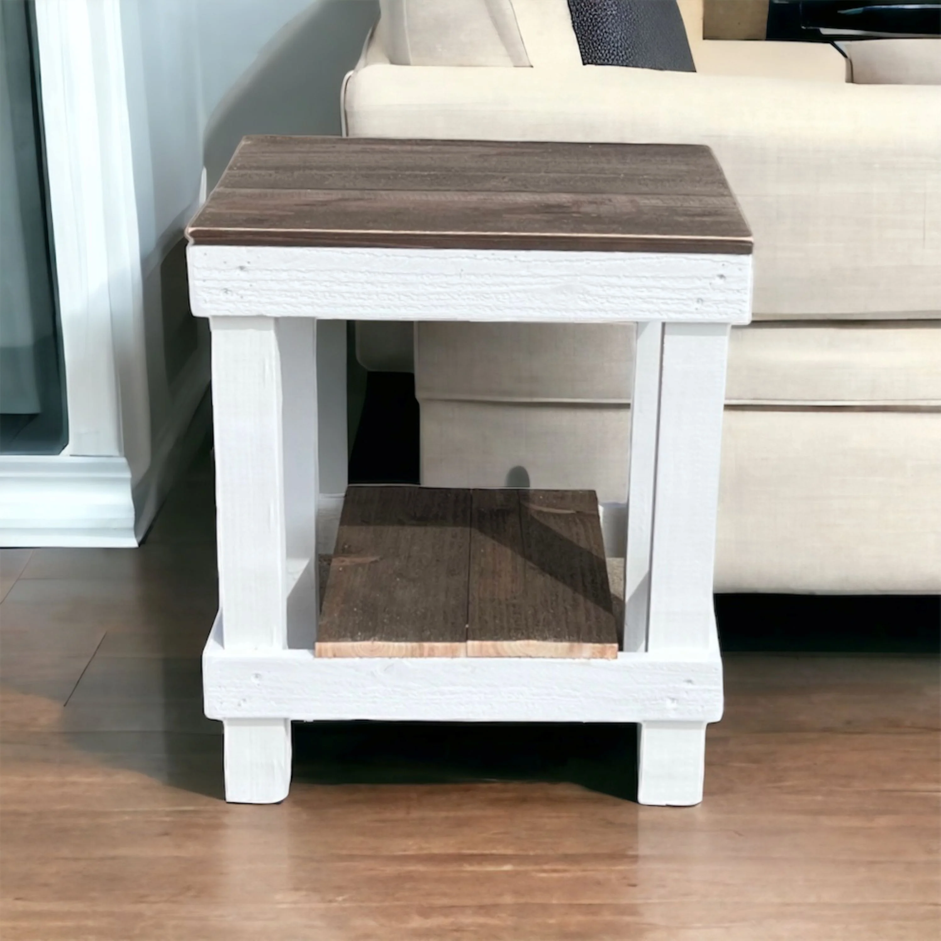 Woven Paths Reclaimed Wood Slim End Table, Dark Walnut/White 22.75 in H x 14 in D x 19 in W