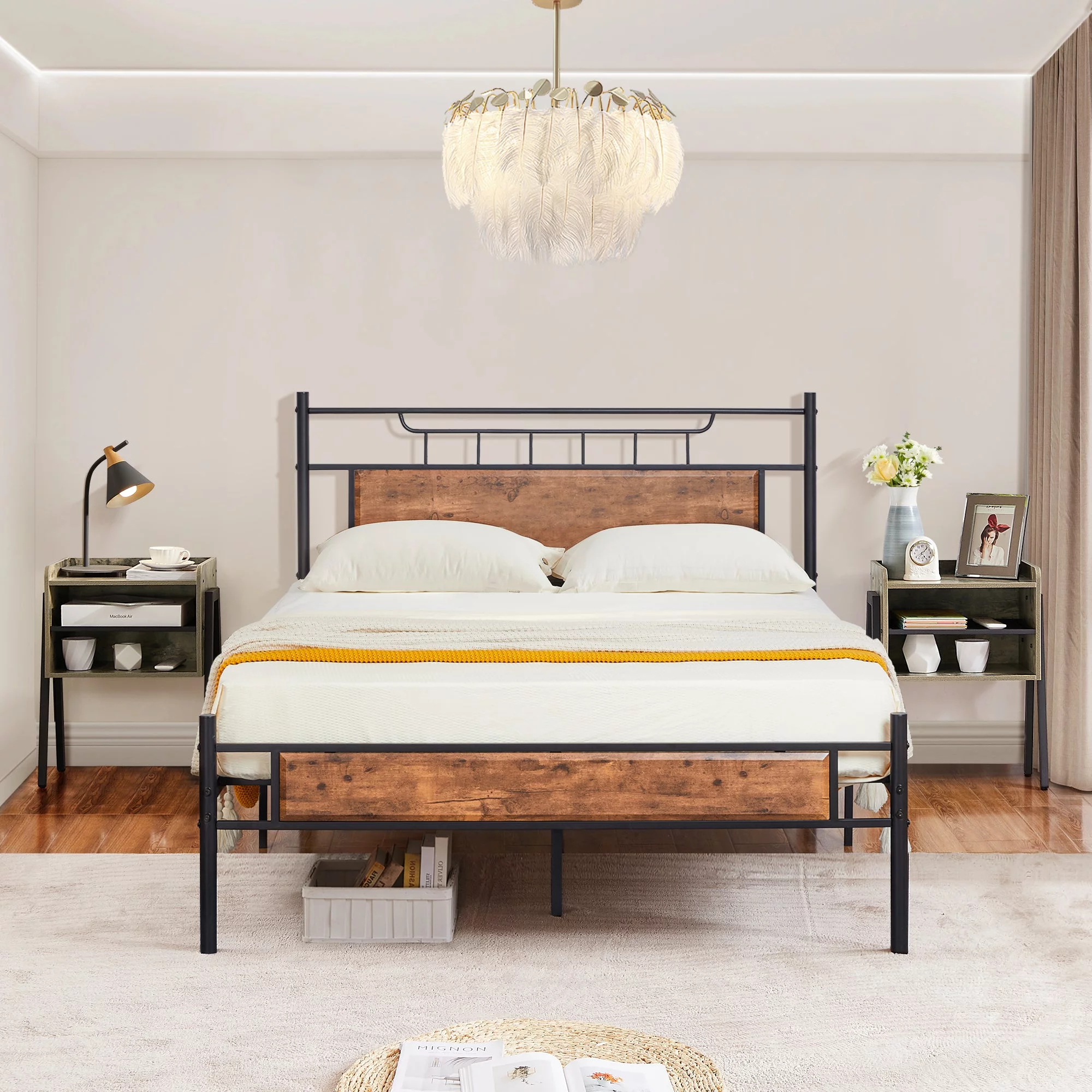 VECELO 3-Piece Bedroom Sets Bed Frame and 2 Nightstand (Set of 3)