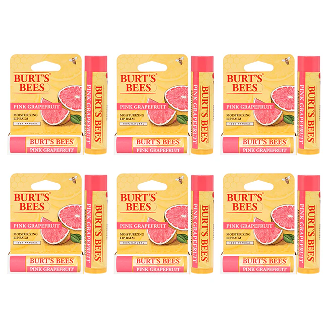 Burts Bees Pink Grapefruit Moisturizing Lip Balm Blister by Burts Bees for Unisex - 0.15 oz Lip Balm - Pack of 6
