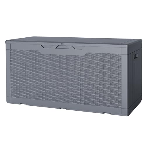 JUMMICO 31 Gallon Resin Deck Box Waterproof Indoor Outdoor Storage Boxes for Patio Furniture Cushions and Garden Tools (Brown)