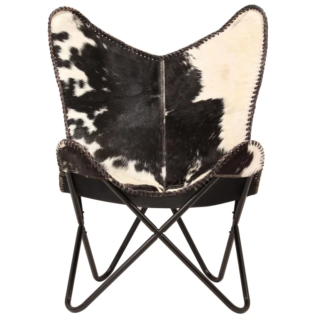 Anself Butterfly Chair Black and White Genuine Goat Leather