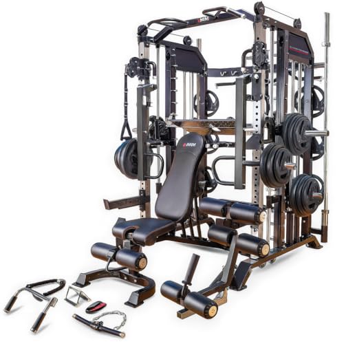 MiM USA Hercules EX Commercial All in One Gym Machine w/400 lb Weight Stack Jammer Arms Adj Bench Leg Press Leg Extension Arm Curl LAT Seat Complete Attachment