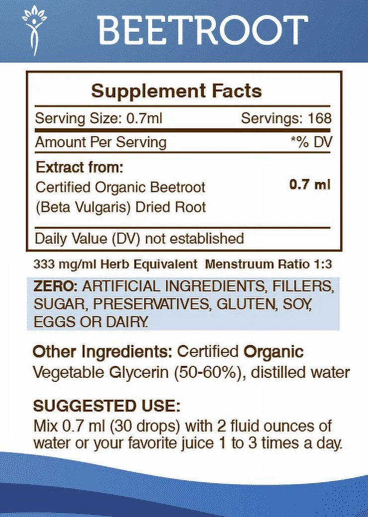 Beetroot Tincture Alcohol-FREE Extract, Organic Beetroot (Beta Vulgaris) Dried Root 4 fl oz