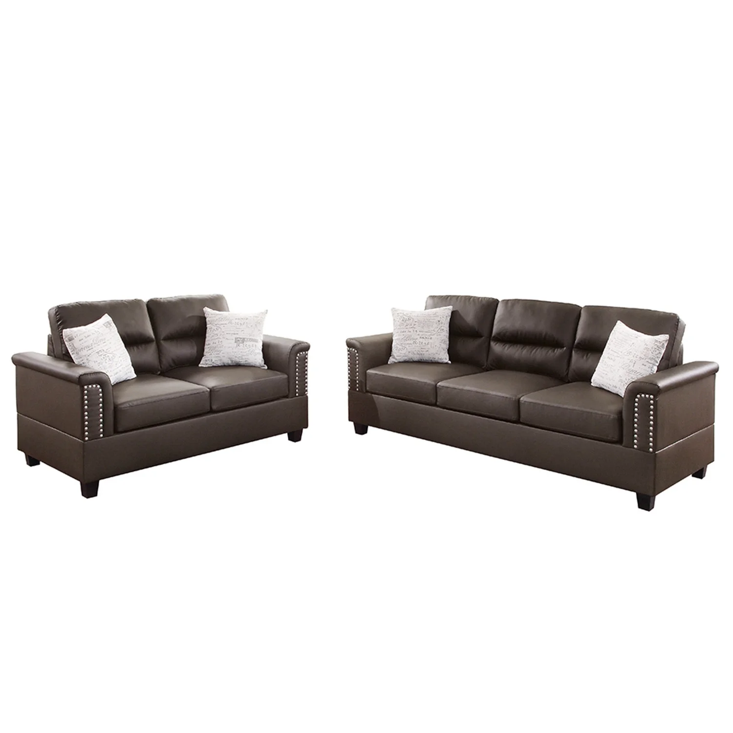 Maykoosh Rococo Romance Furniture 2 Piece Faux Leather Sofa and Loveseat Set in Espresso Color