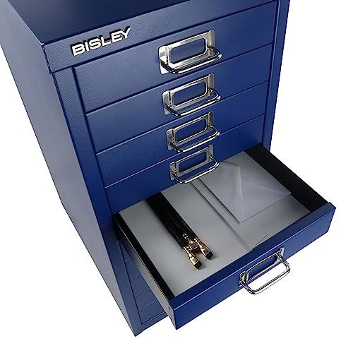 Bisley 10-Drawer Steel MultiDrawer Cabinet - Black, Chrome Pull Handles with Label Holders, Powder-Coated Steel, Removable Drawers, Fits Under Most Desks, Labels Included
