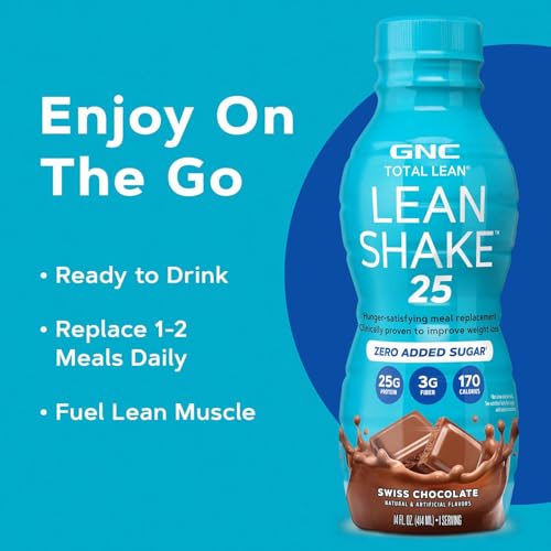 GNC Lean Shake 25 Protein Shake, Clinically Proven Weight Management, Meal Replacement, 25g Protein with Zero Added Sugar, Ready To Drink, Vanilla Bean, Pack of 12