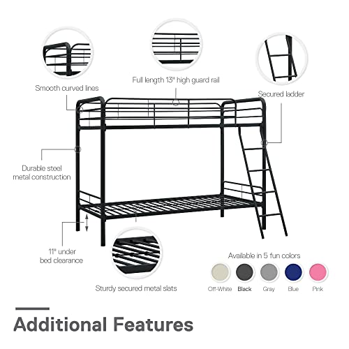 DHP Twin-Over-Futon Convertible Couch and Bed with Metal Frame, Ladder and Guardrails - Black