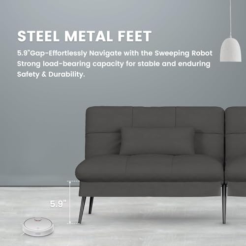 COMHOMA Convertible Sofa Bed,68″Fabric Couch with Adjustable Backrest,Loveseat Recliner Sleeper Living Room Furniture futon Set,Black