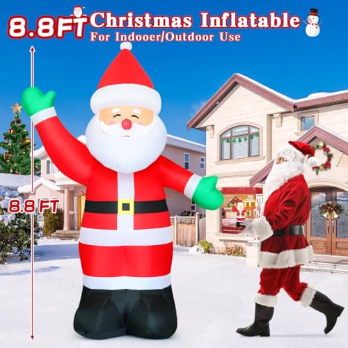 GOOSH 8.8 FT Waving Christmas Inflatables Santa Claus Shaking Hand - Outdoor Santa Christmas Decorations Blow Up Santa for Yard Holiday Party Garden Lawn