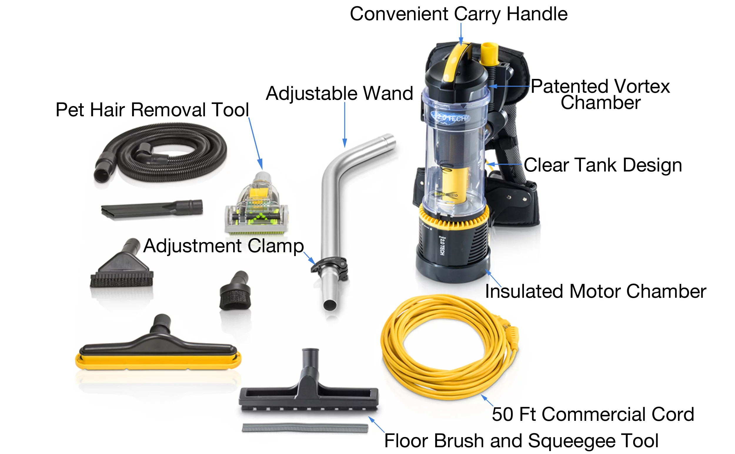 Prolux 2.0 Commercial Bagless Backpack Vacuum with Deluxe 1 1/2 inch Tool Kit Pro Model