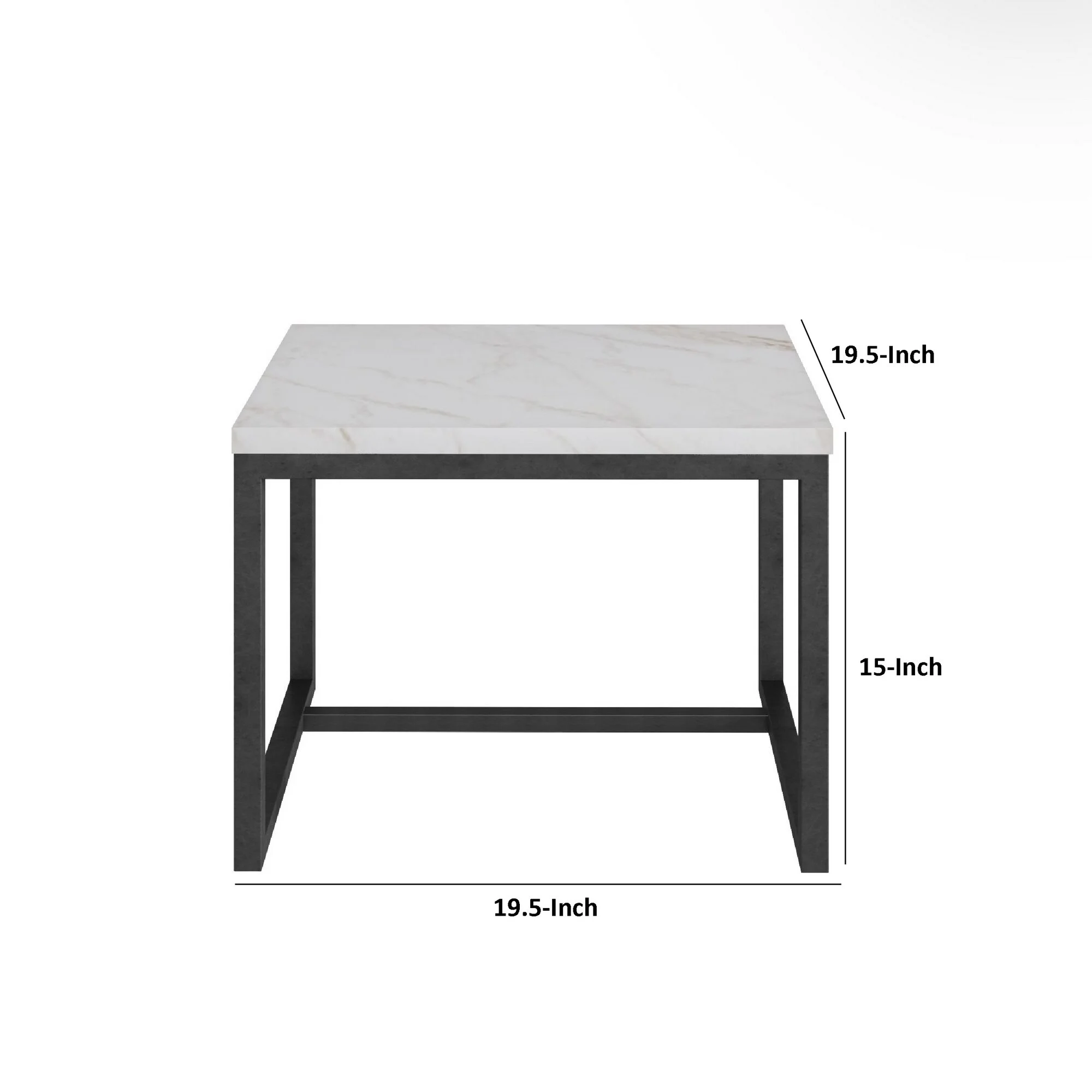 Cid 20 Inch Modern End Table, Marble Top, Metal Base, White, Black