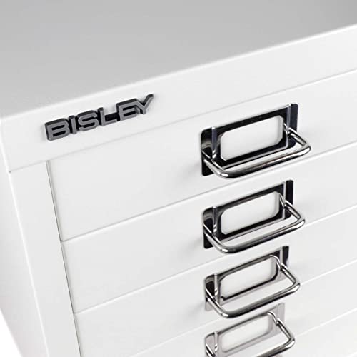 Bisley 10-Drawer Steel MultiDrawer Cabinet - Black, Chrome Pull Handles with Label Holders, Powder-Coated Steel, Removable Drawers, Fits Under Most Desks, Labels Included