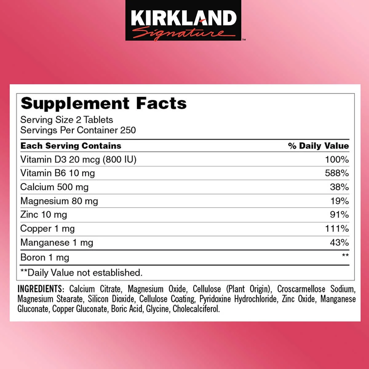 Kirkland Signature Calcium Citrate 500 mg., 500 Tablets