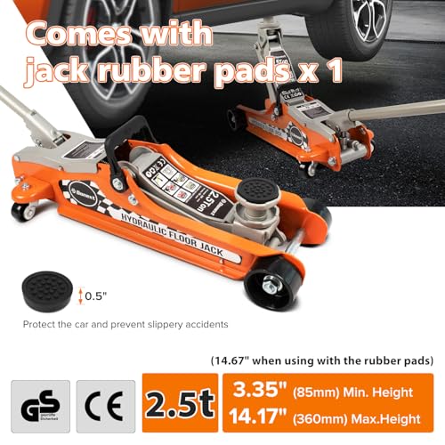 Donext 2.5 Ton Steel Floor Jack, Low Profile Hydraulic Racing Floor Jack with Single Piston Lift Pump, Lifting Range 3-3/8