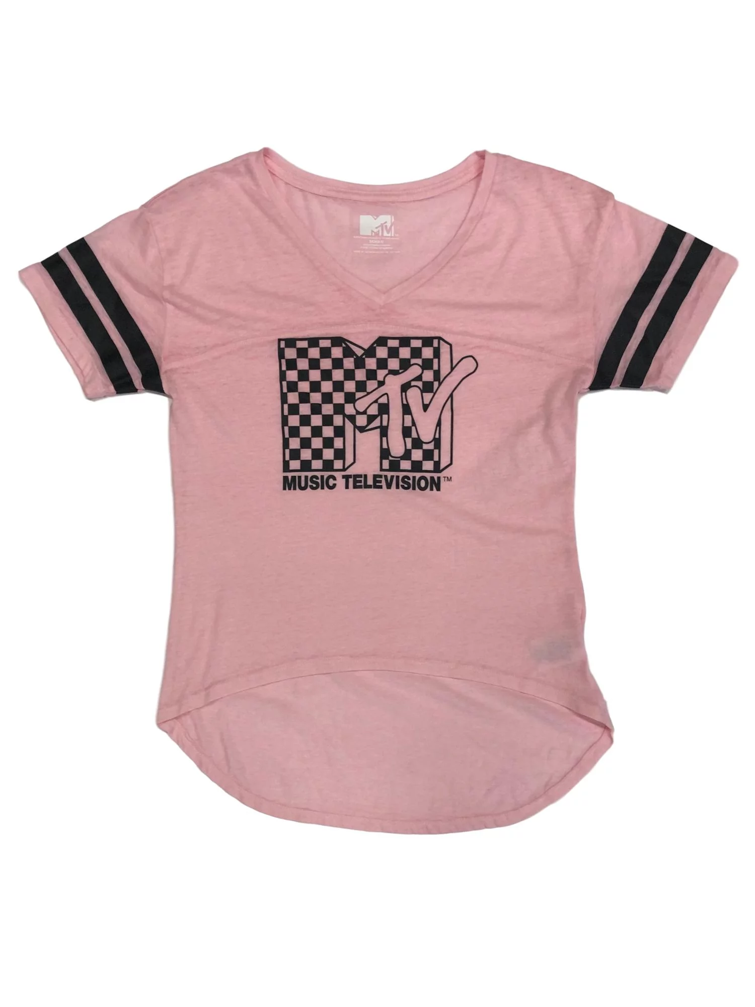 MTV Junior Womens Pink & Black Hi-Low Rocker T-Shirt Tee Shirt XL (15-17)