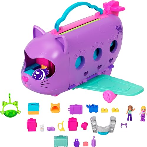 Polly Pocket Dolls and Playset, Kitty Airways Airplane, Travel Toy with 2 Micro Dolls and Pet, Spinning Stage and Accessories (Amazon Exclusive)