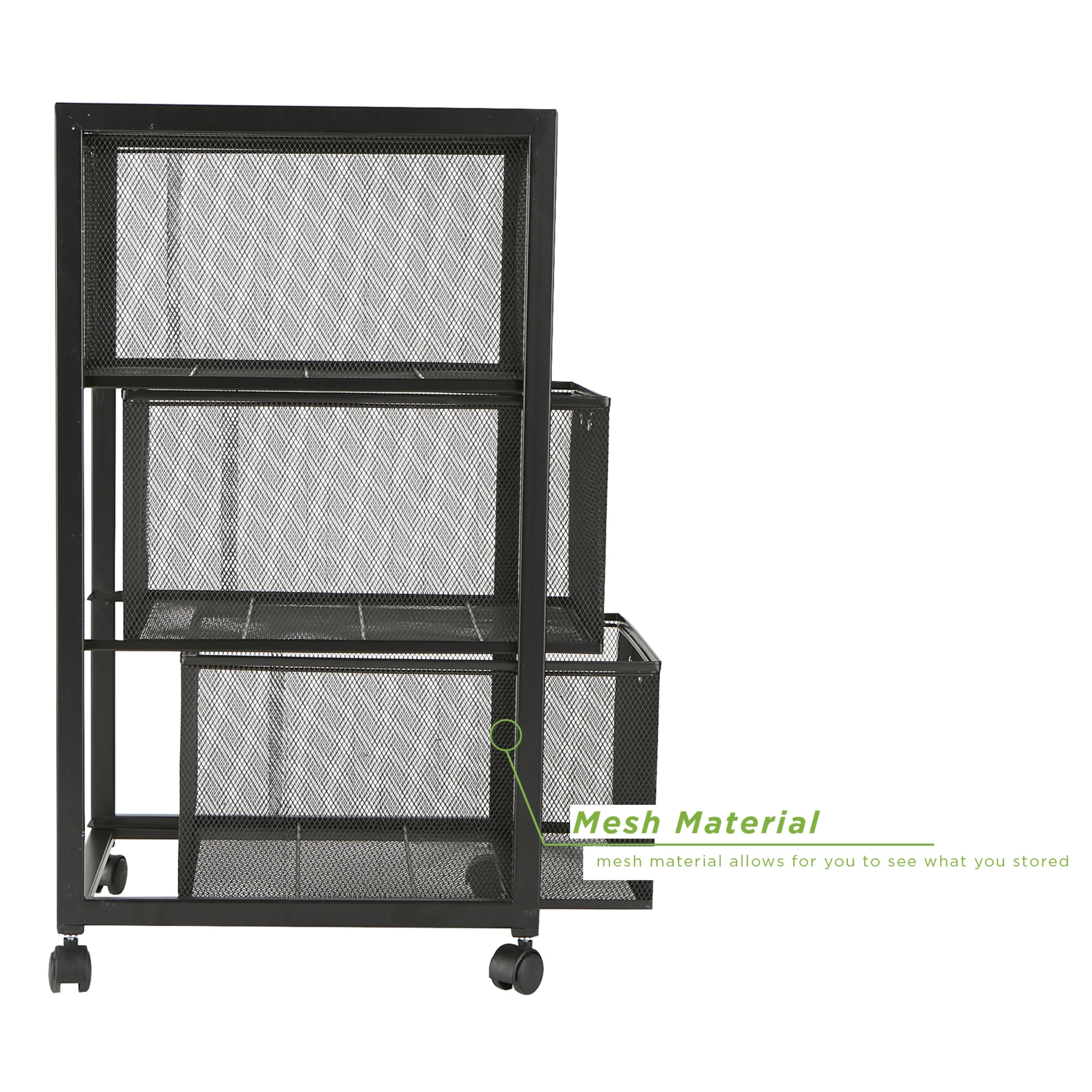 Mind Reader Rolling Utility Cart, File Cabinet Box with 3 Drawers, Black