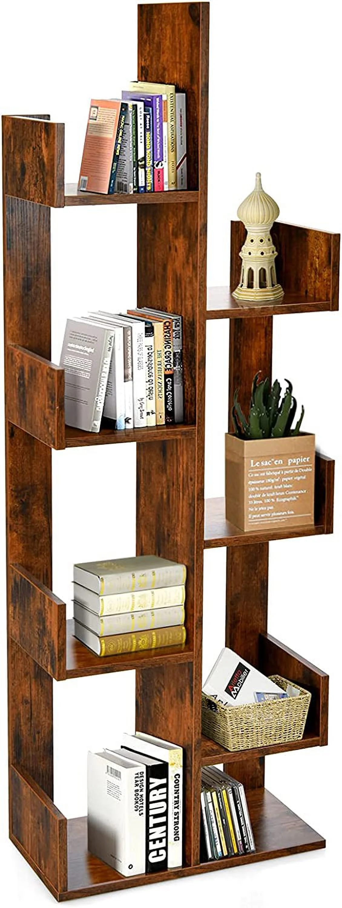 Bookshelf, Wood Bookcase with 8 Book Shelves, Free Standing Room Dividers, Display Storage Shelf for Books CDs Plants, Home Office Decor