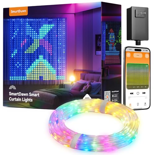 400 RGBIC LEDs Smart Curtain Lights with DIY GIF, 6.6x6.6ft Color Changing Holiday Wall Lights with APP, IP65 Waterproof Christmas String Fairy Lights for Indoor Outdoor Bedroom Window