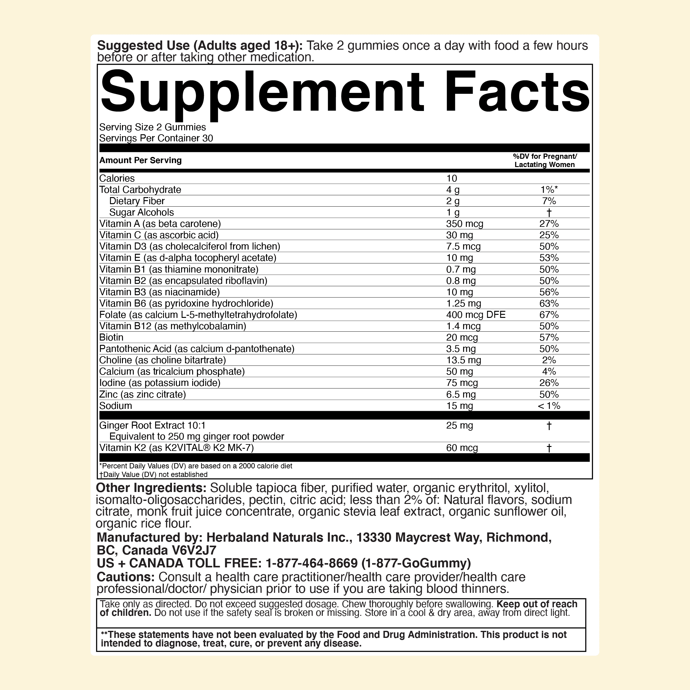 Herbaland - Prenatal Gummies - Vegan Multivitamin Supplement for Mothers Before and During Pregnancy, Mango Peach Flavor