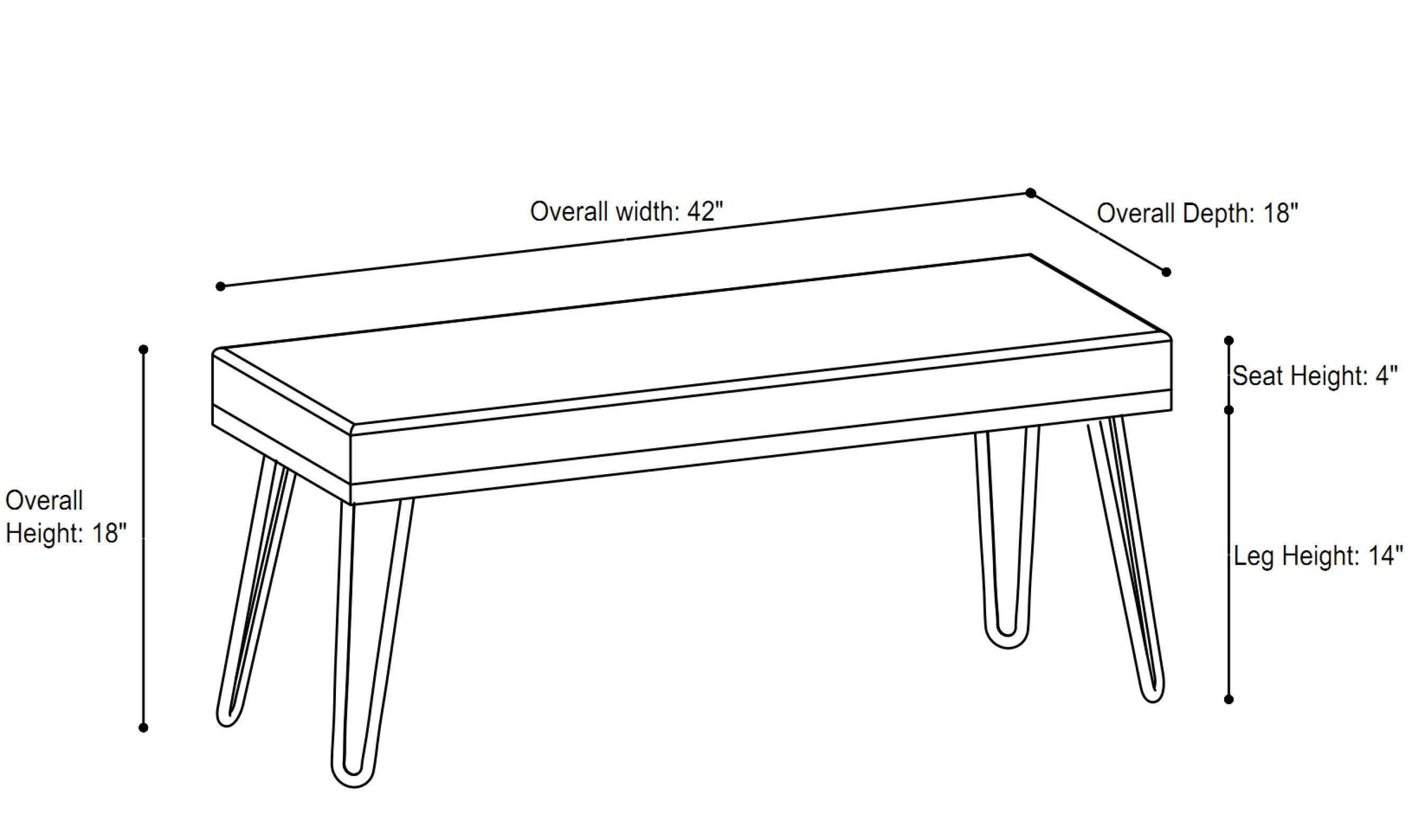 Chic Home Aldelfo Bench PU Leather Upholstered Hairpin Legs, Black