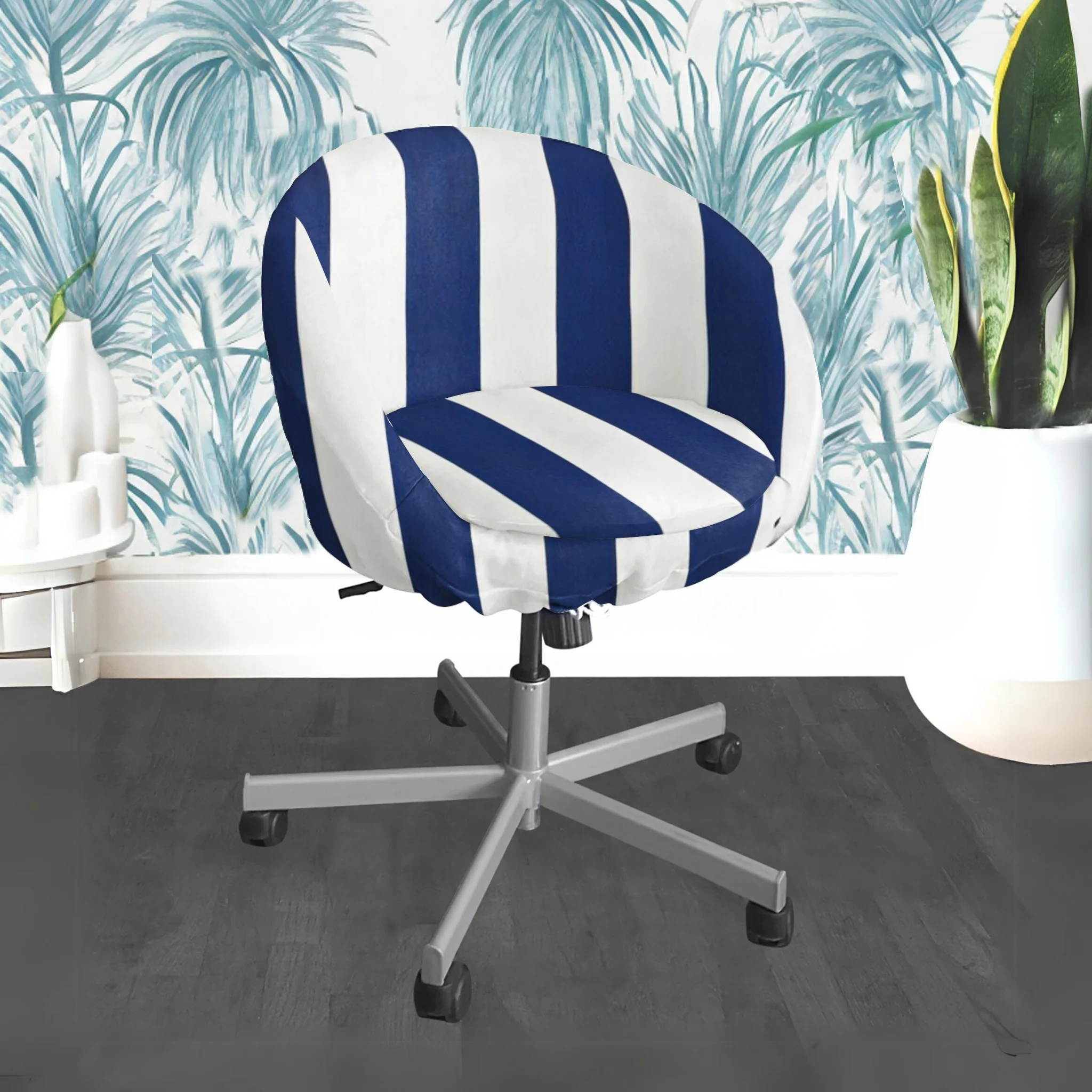 Navy Blue Stripe Chair Slip Cover, Compatible with IKEA SKRUVSTA