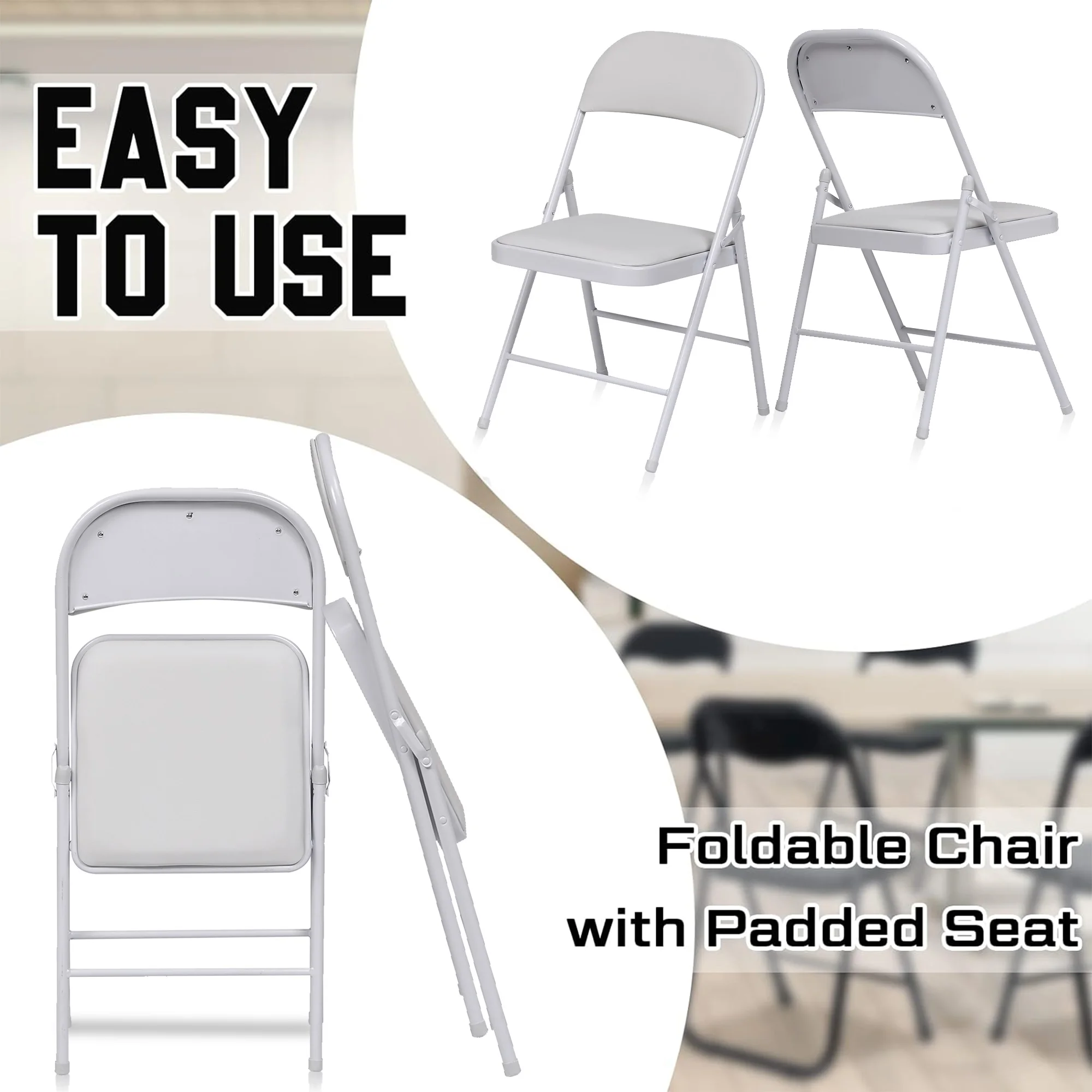 HONGGE Folding Metal Stool, 6 Pack, White