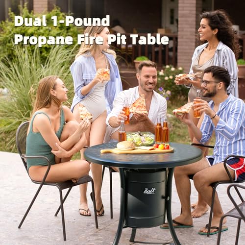 BALI OUTDOORS Dual 1-Pound Propane Fire Pit Outside, 26 inch Outdoor Fire Pit Black, Round Firepit Table for Outside Patio