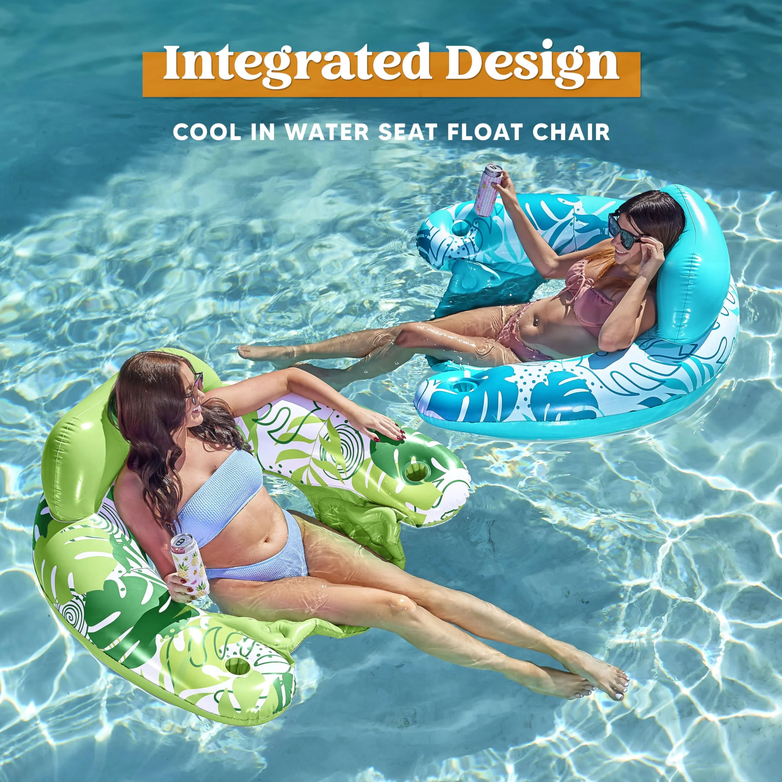 Syncfun 2 Packs Inflatable Pool Chair Float for Kids & Adults, Pool Floaties with 2 Cup Holder, Pool Loungers for Pool Lake Travel Beach