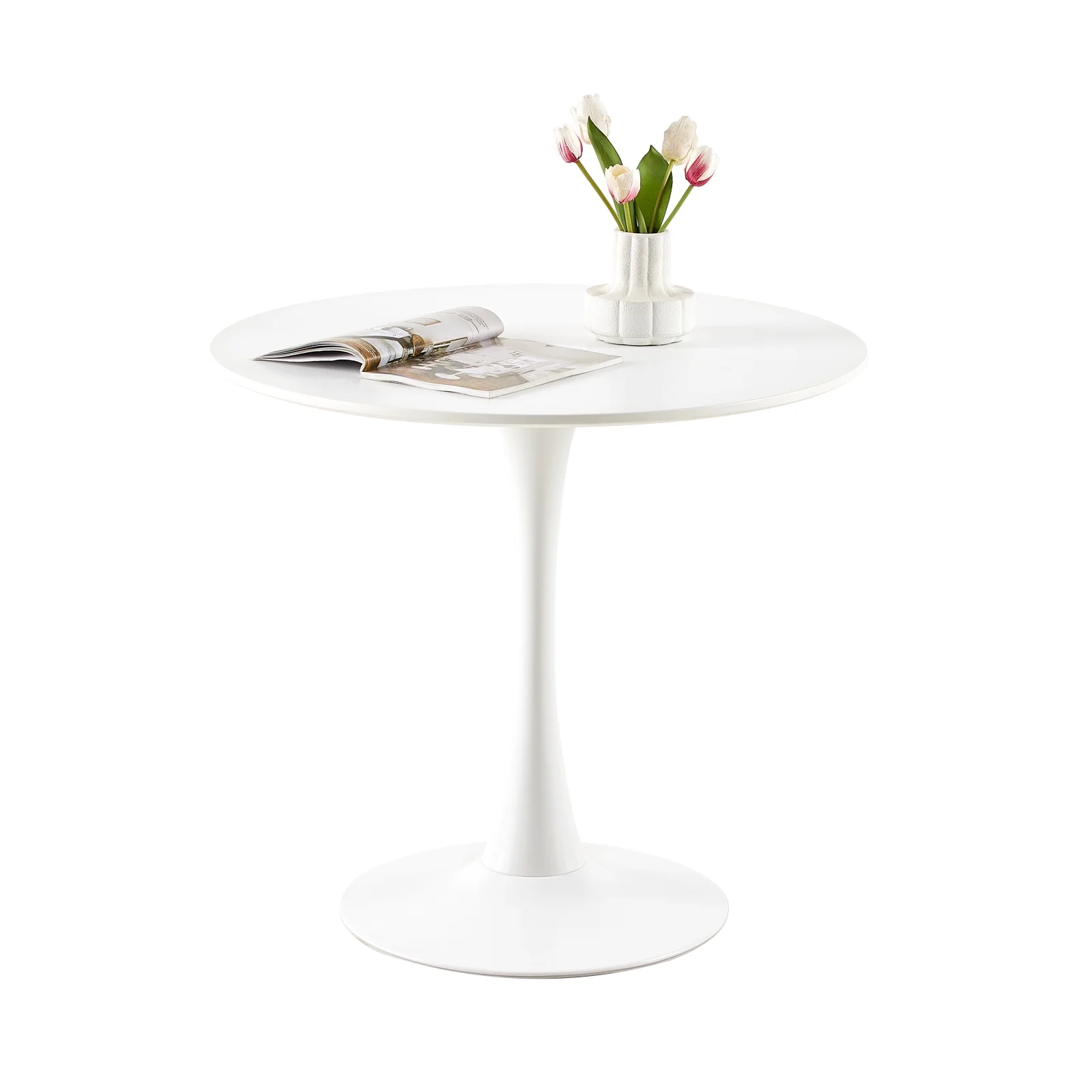 Round Dining Table for 4, Small Dining Room Table for 2-4,Tulid Table Round White Dining Table for 4, 31.5