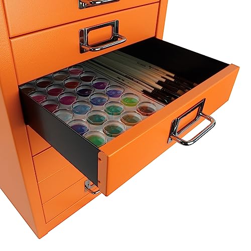 Bisley 10-Drawer Steel MultiDrawer Cabinet - Black, Chrome Pull Handles with Label Holders, Powder-Coated Steel, Removable Drawers, Fits Under Most Desks, Labels Included