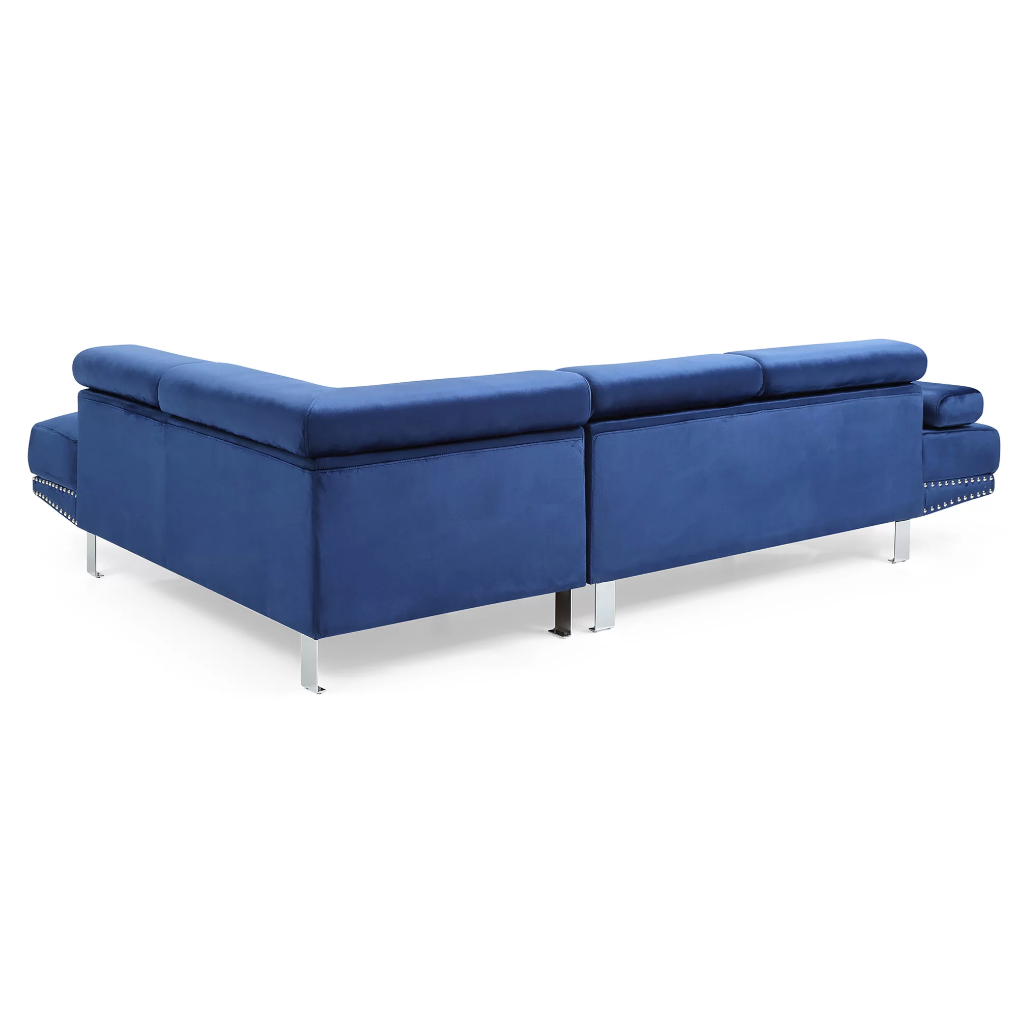 Passion Furniture  Derek 109 in. 2 Piece Velvet L Shape Sectional Sofa in Navy Blue