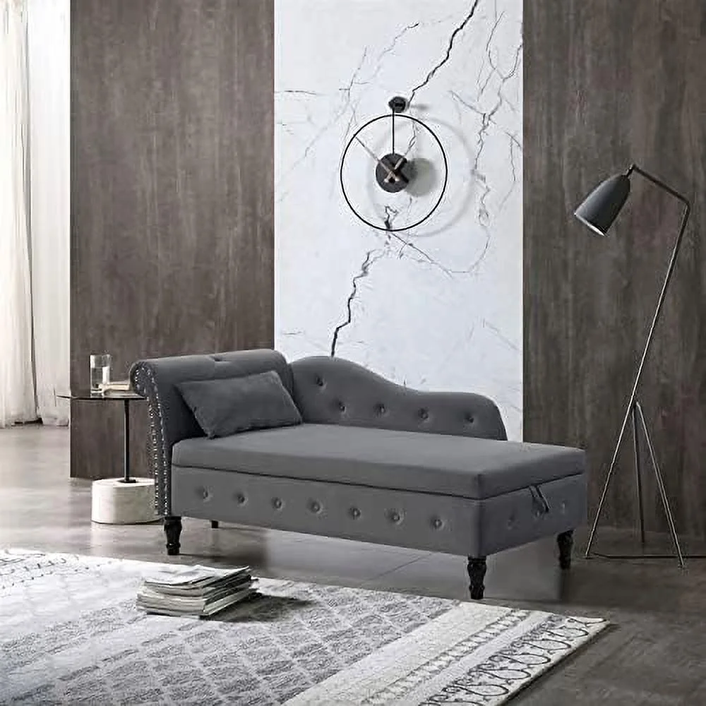 TJUNBOLIFE Chaise Lounge Indoor Velvet Lounge Chair with  and Pillow Upholstered Sofa Lounge Chair for Sleeping with Nailhead Trim for Bedroom Living Room Bedroom Office Beige