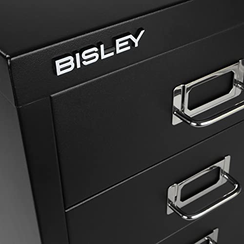 Bisley 10-Drawer Steel MultiDrawer Cabinet - Black, Chrome Pull Handles with Label Holders, Powder-Coated Steel, Removable Drawers, Fits Under Most Desks, Labels Included