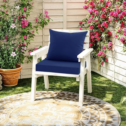 Outdoor Chair Cushions Set of 4, Waterproof Backrest and Deep Seat Cushion Set for Patio Furniture, Outdoor Sofa Replacement Cushions with Removable Cover, 24 x 24 Inch, Cream