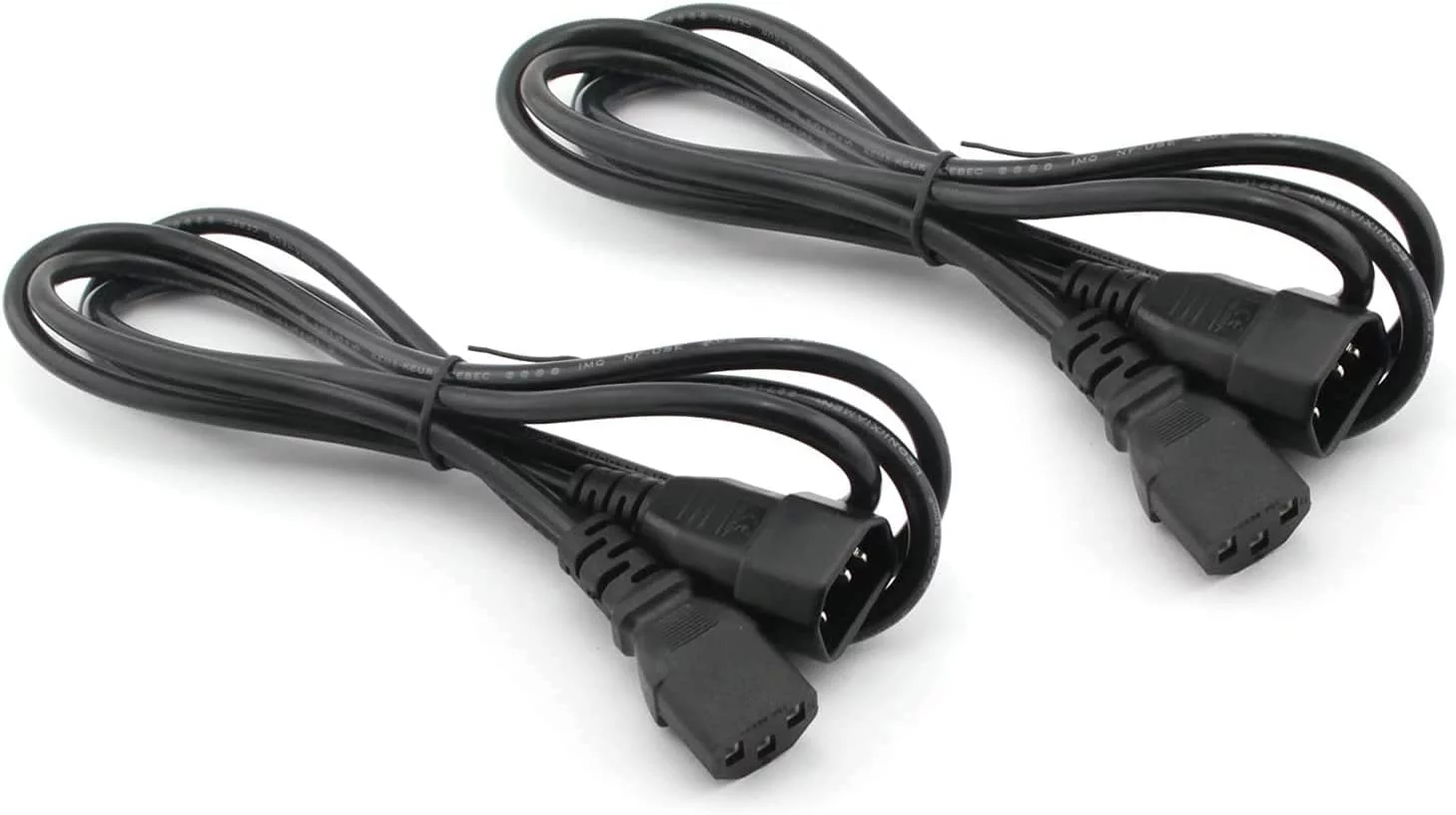 2-Pack Standard Computer Power Extension Cord 18Awg 250V 10A IEC 320 C13 Female to C14 Male Power Cable 6 Feet